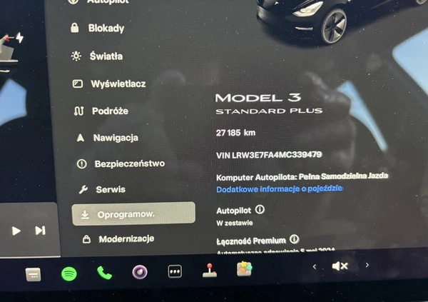 Tesla Model 3 cena 135000 przebieg: 27000, rok produkcji 2021 z Zawiercie małe 67